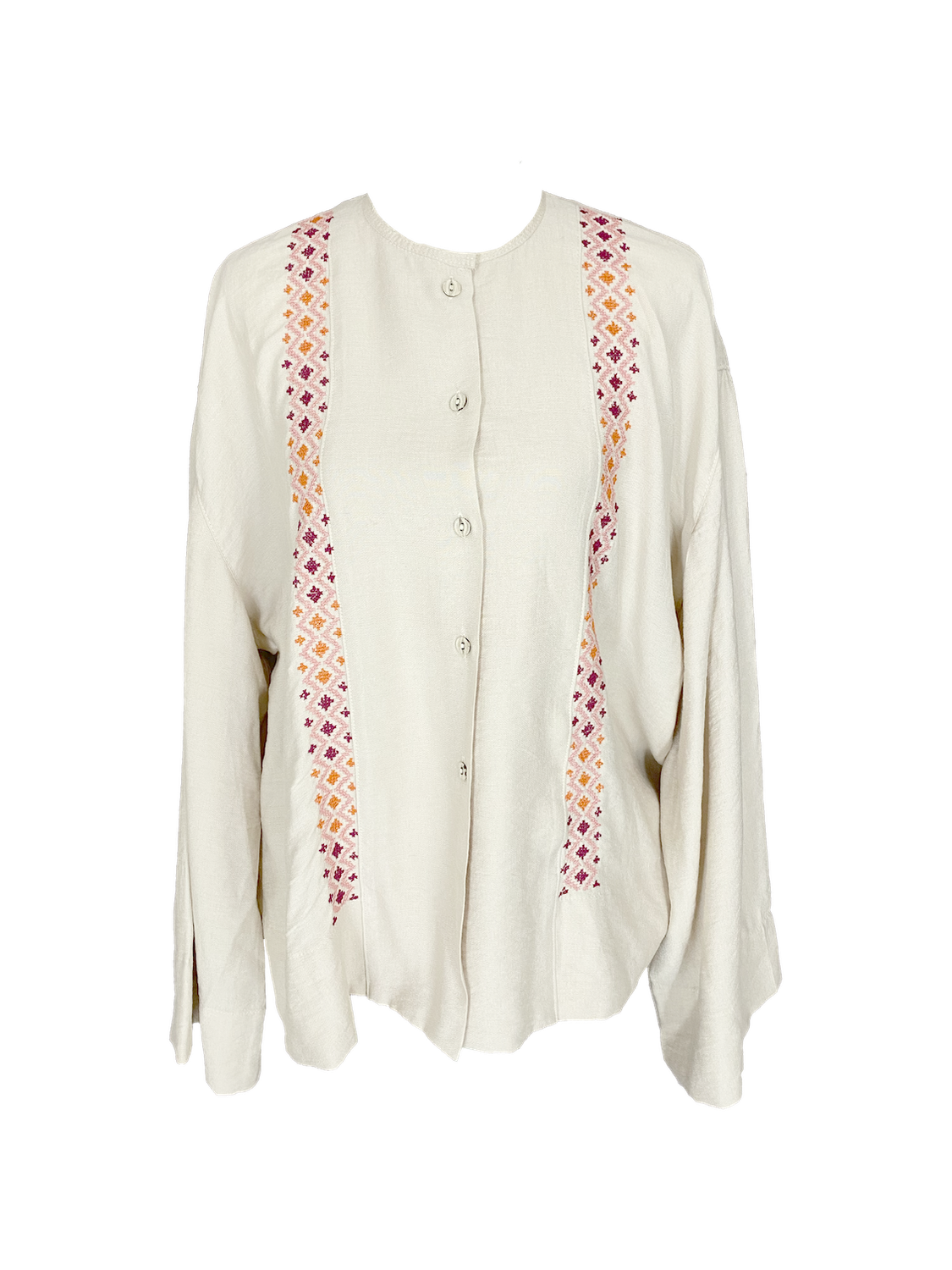 Pink Hand Embroidered Shirt With Wide Sleeve with Light Pink Embroidery