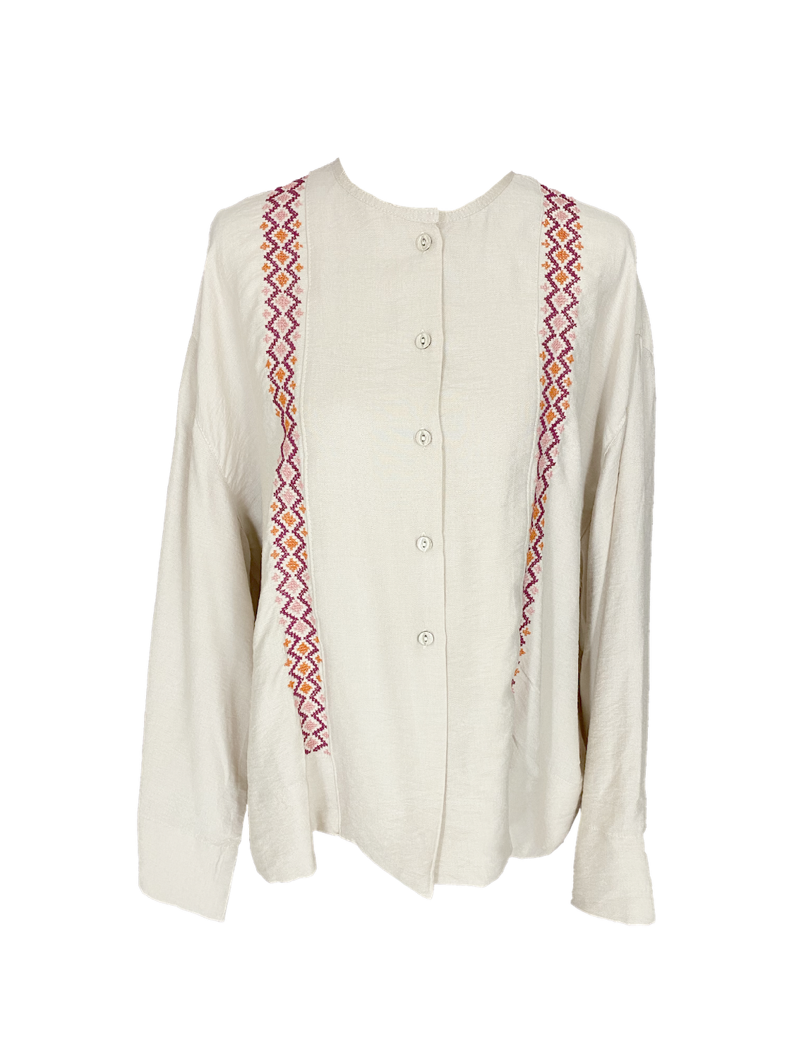 Pink Hand Embroidered Shirt With Wide Sleeve with Fuschia Embroidery