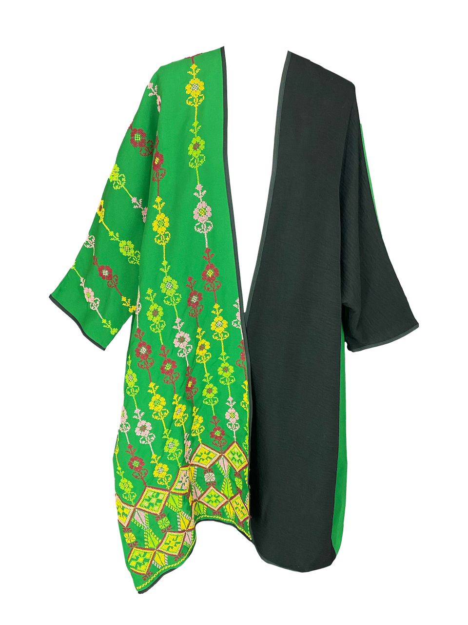 The Abaya With Heavy Hand Embroidery in Black and Bright Green