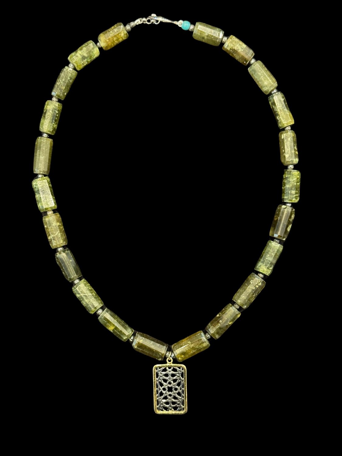 Gemstone necklace with Granada motif with gold plated border