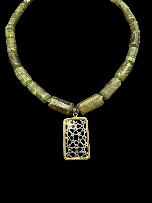 Gemstone necklace with Granada motif with gold plated border