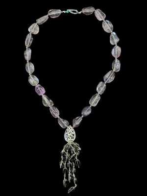 Almond Calligraphy Necklace With Hand-cut Amethyst