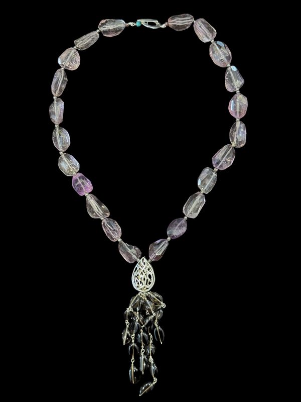Almond Calligraphy Necklace With Hand-cut Amethyst