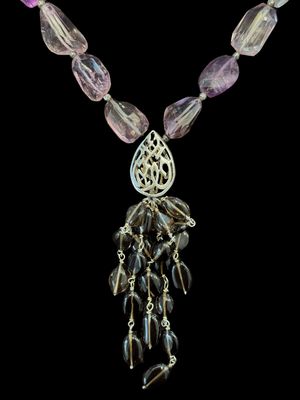 Almond Calligraphy Necklace With Hand-cut Amethyst