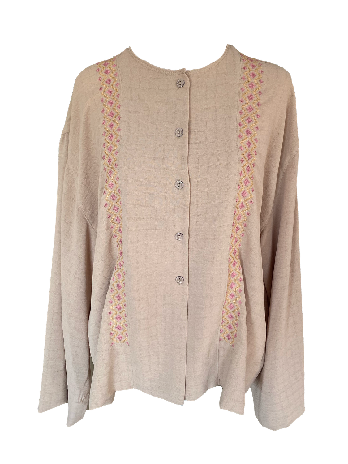 Pink Hand Embroidered Shirt With Wide Sleeve with Orange Embroidery