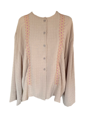 Pink Hand Embroidered Shirt With Wide Sleeve with Orange Embroidery
