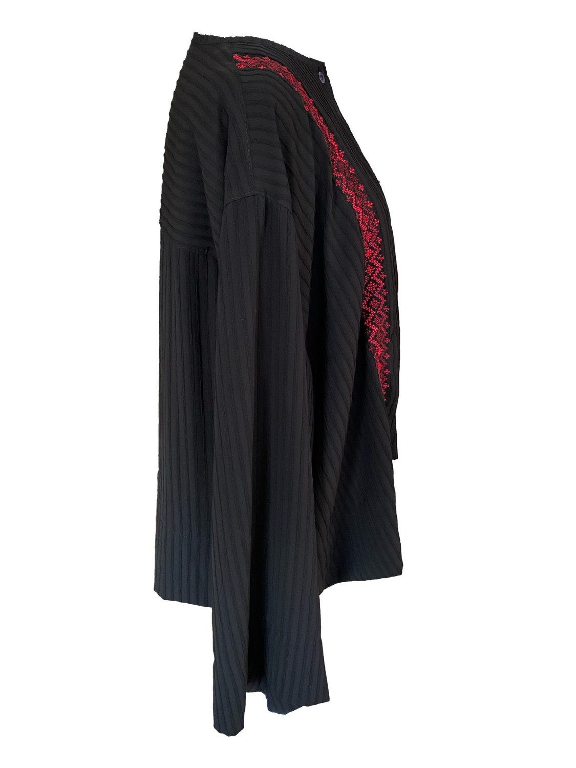 Black Hand Embroidered Shirt With Wide Sleeves