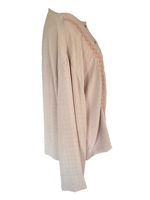 Pink Hand Embroidered Shirt With Wide Sleeve with Orange Embroidery