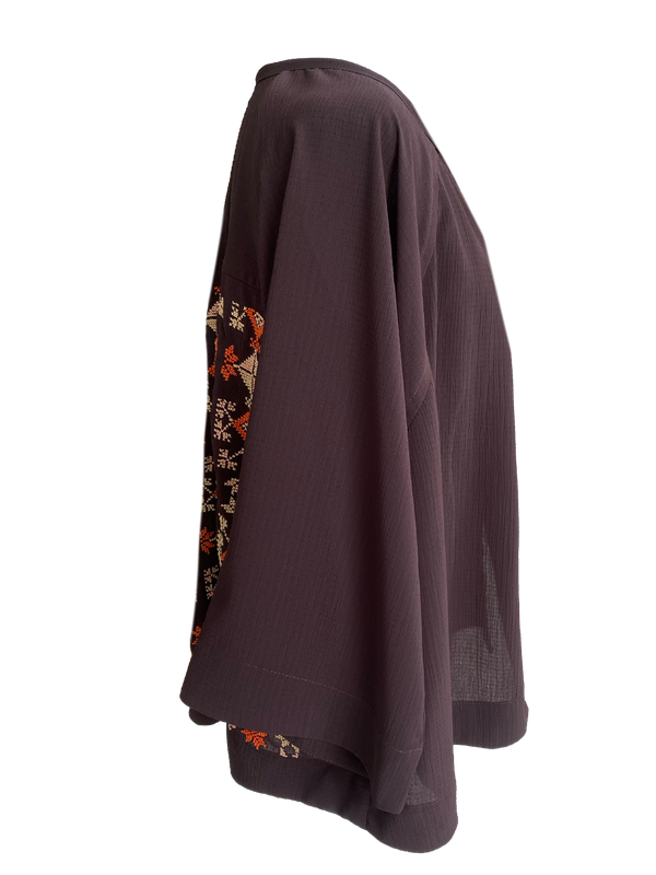 The Kimono Cut Jacket in Purple with Pink Hand Embroidery