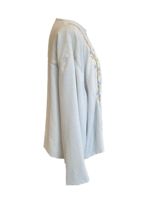 White Hand Embroidered Shirt With Wide Sleeve in with Beige Embroidery