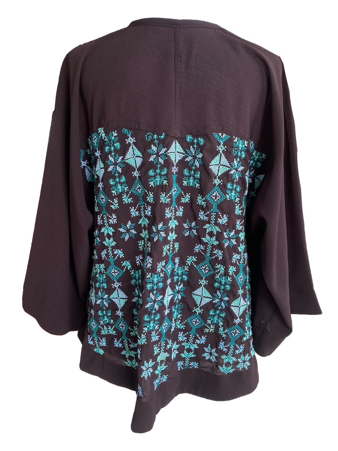 The Kimono Cut Jacket in Purple with Blue Hand Embroidery”