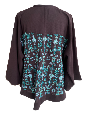 The Kimono Cut Jacket in Purple with Blue Hand Embroidery”