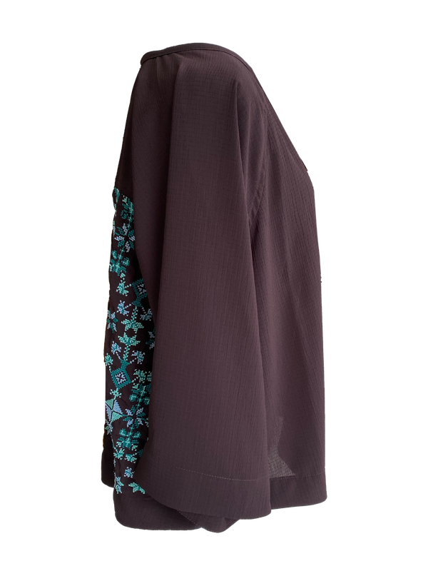 The Kimono Cut Jacket in Purple with Blue Hand Embroidery”