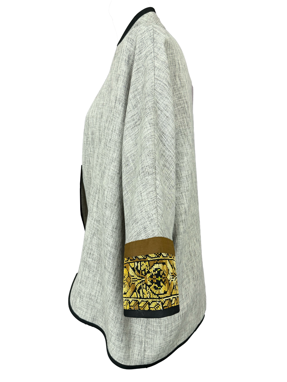 The Round Jacket in Light Grey, Embroidery Style: Yellow