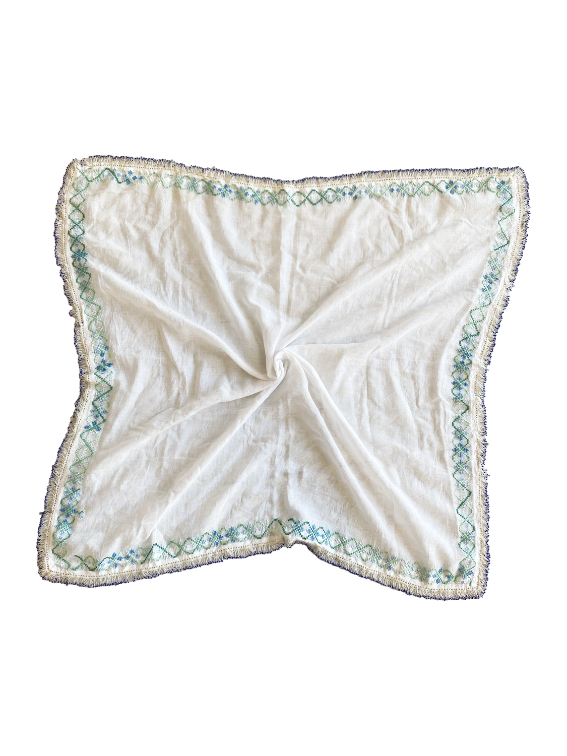 White Scarf with Beaded Trim and Hand Embroidery