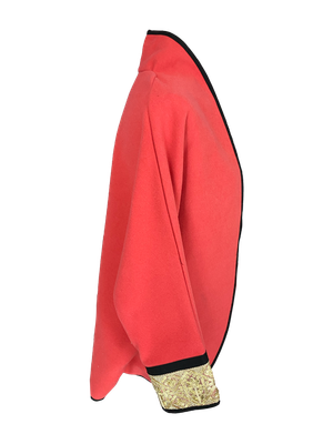 The Round Jacket in Coral With Machine Embroidered Cuffs