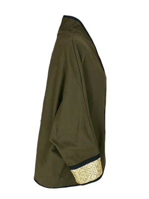 The Round Jacket in Brown with Machine Embroidered Cuffs