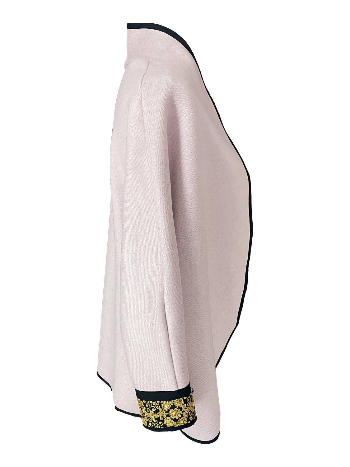 The Round Jacket in Pink, Embroidery Style: Black and Gold