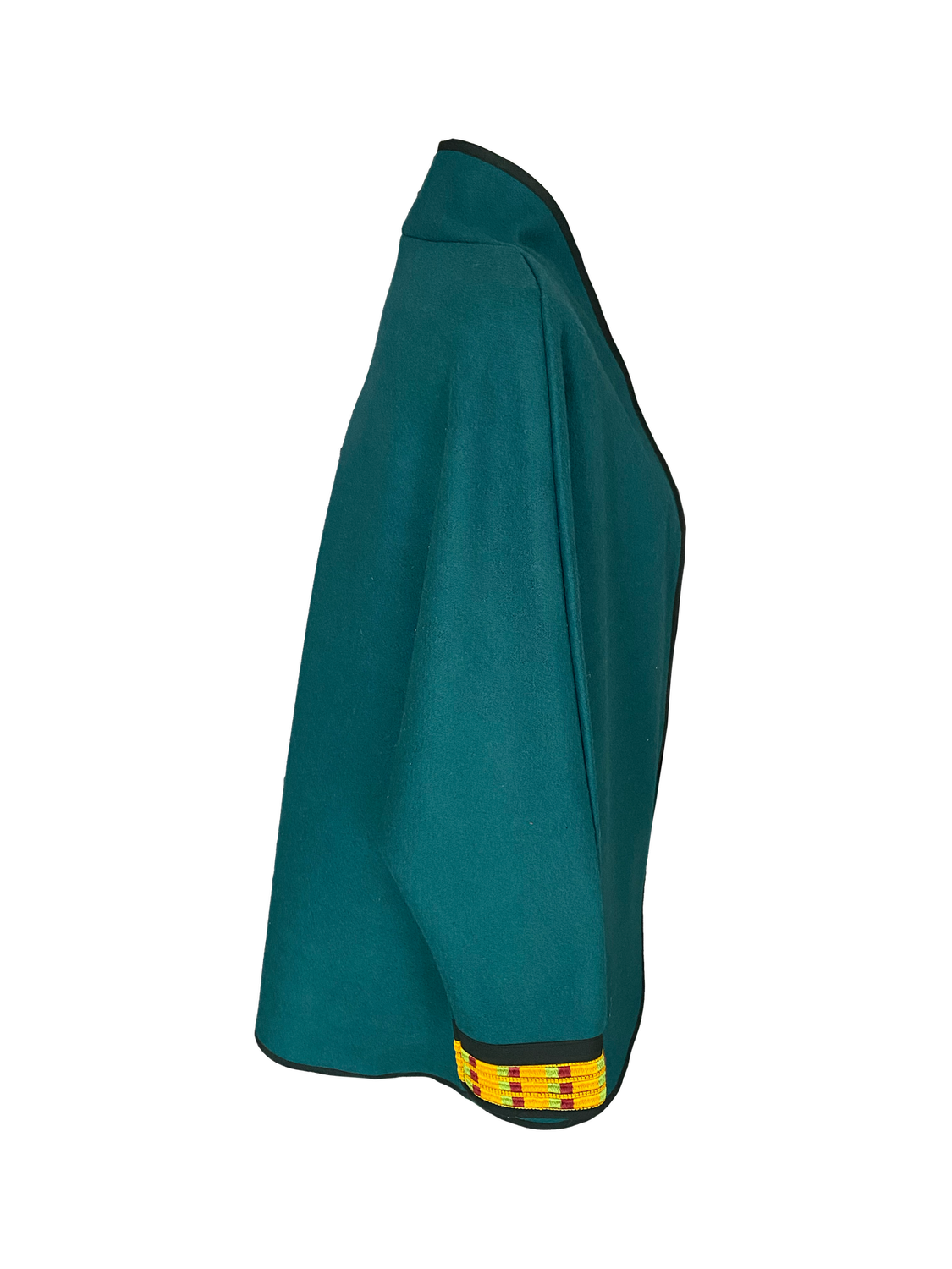 The Round Jacket in Teal with Machine Embroidered Cuffs