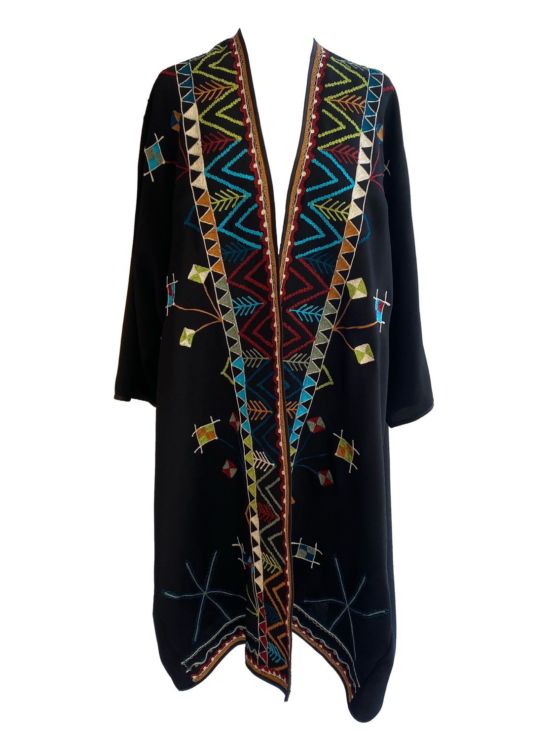 Abaya With Syrian Style Embroidery in Black with Blue Embroidery