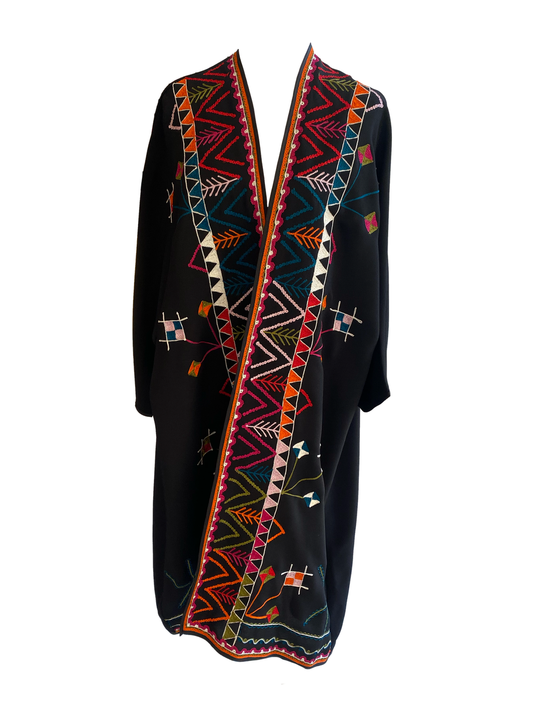 3/4 Length Abaya With Syrian Style Embroidery in Black