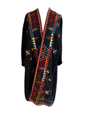 3/4 Length Abaya With Syrian Style Embroidery in Black