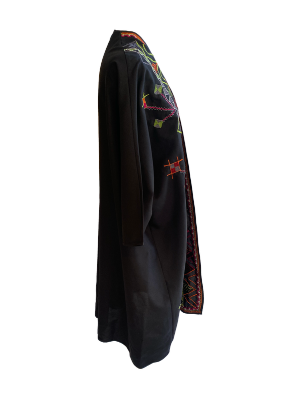 Abaya With Syrian Style Embroidery in Black with Green and Red Embroidery