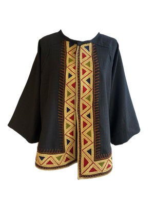Kimono Cut Jacket With Syrian Style Red and Yellow Embroidery