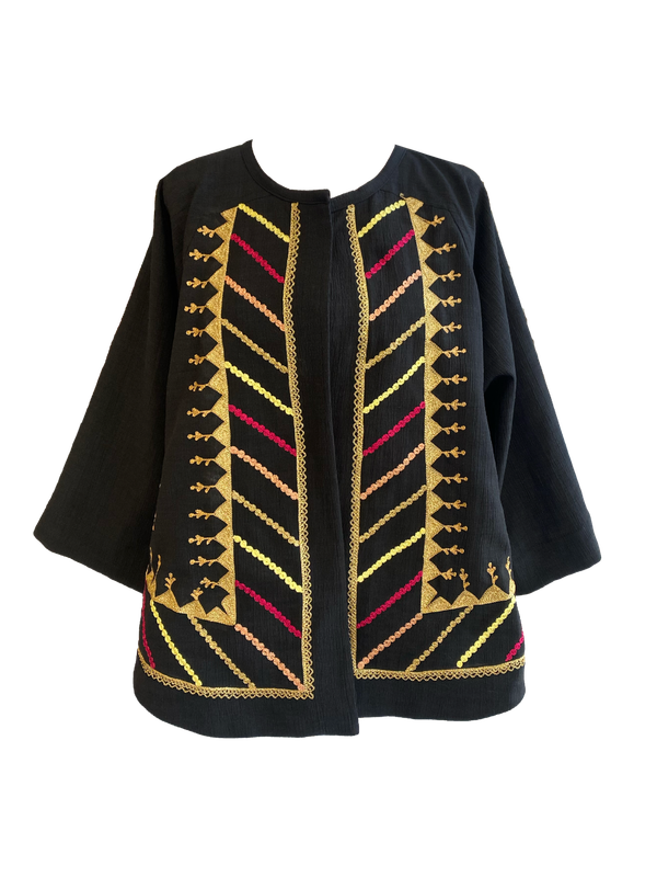 Kimono Cut Jacket With Syrian Style Yellow and Red Embroidery