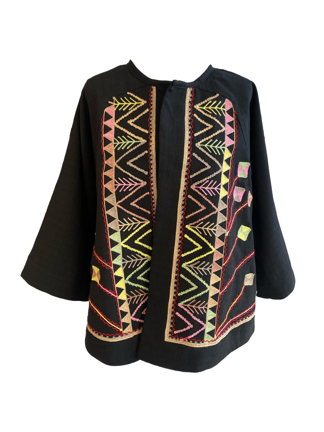 Kimono Cut Jacket With Syrian Style Lavender Embroidery