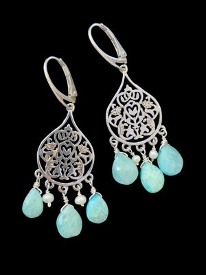 Small Arabesque Earrings With Hand-Cut Stones