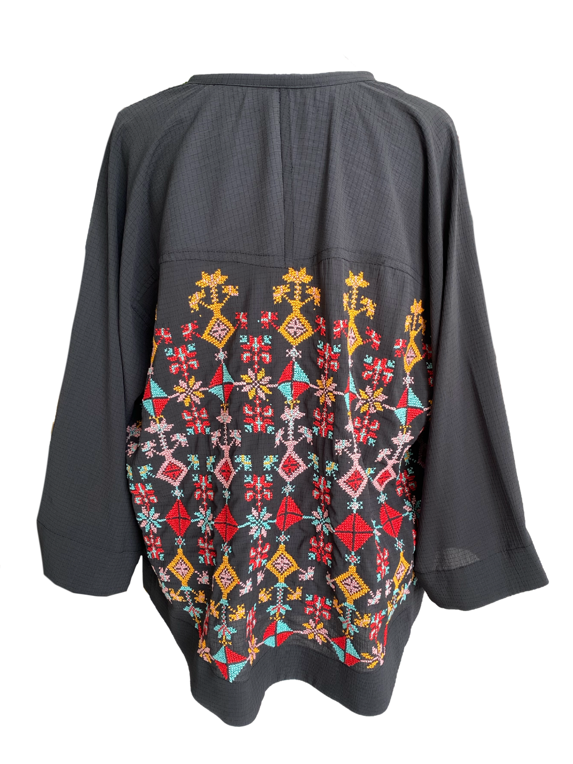 The Kimono Cut Jacket in Black with Multi Hand Embroidery