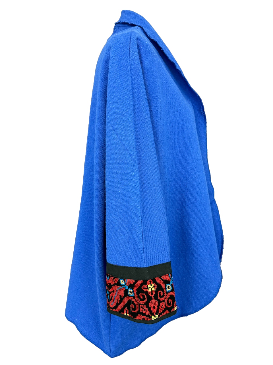 The Round Jacket in Blue Egyptian Cotton, Embroidery Style: Red