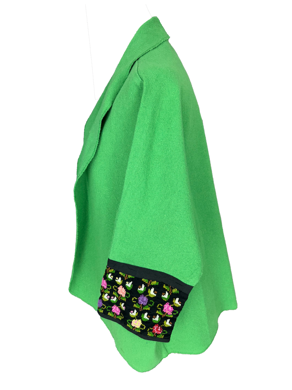 The Round Jacket in Green Egyptian Cotton, Embroidery Style: Floral