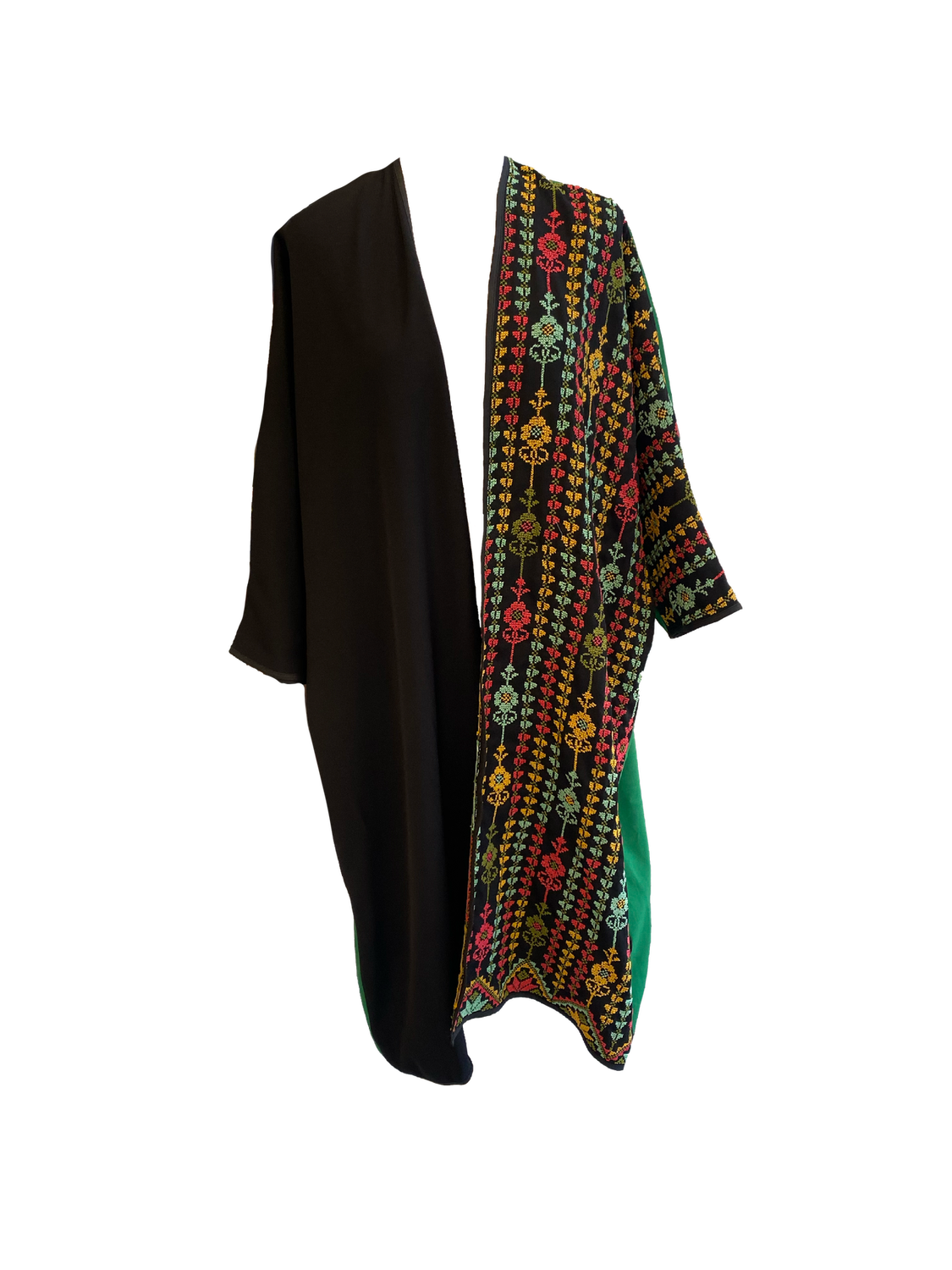 The Abaya With Heavy Hand Embroidery in Green and Black