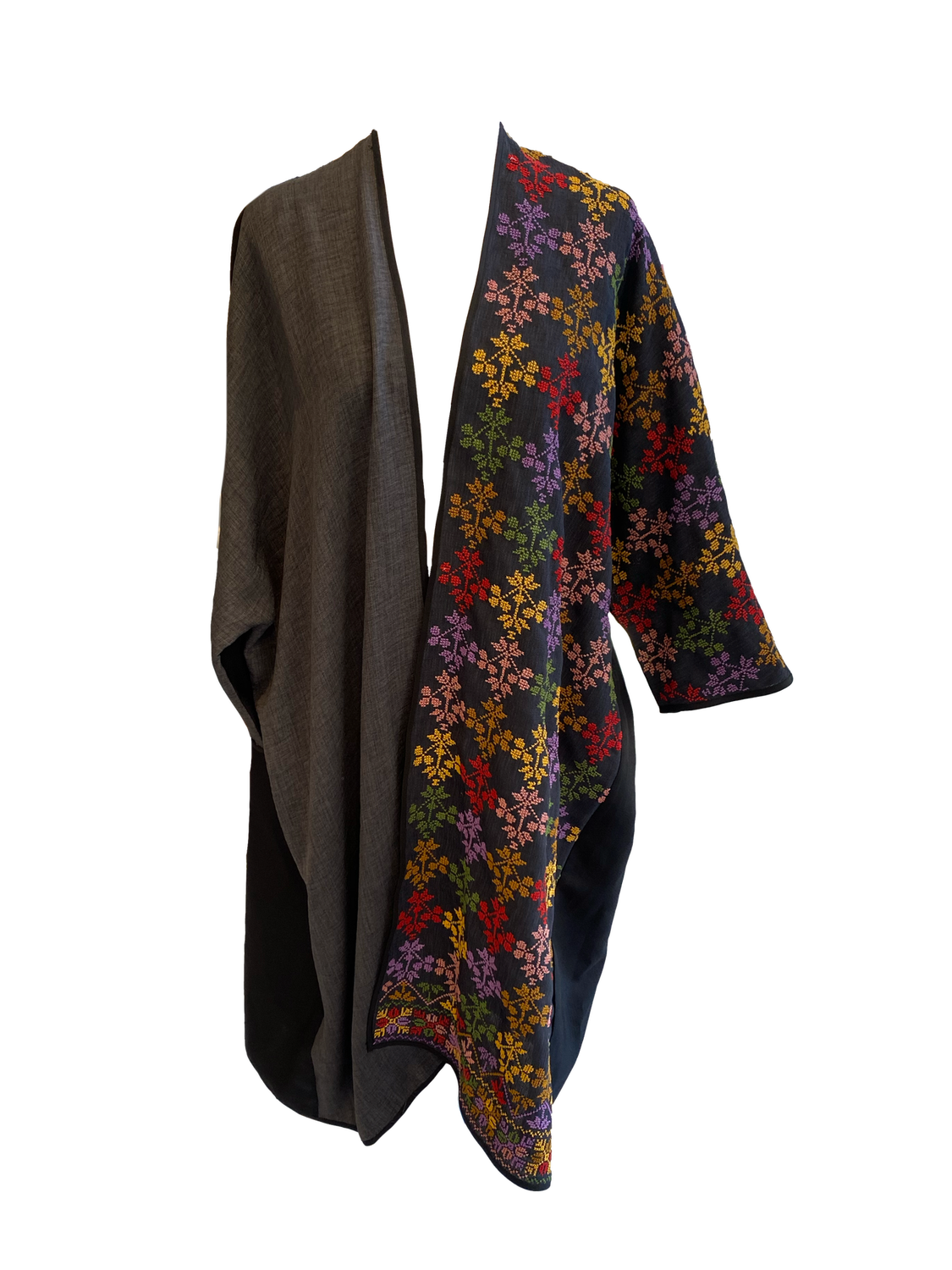 The Abaya With Heavy Hand embroidery in Black and Grey With Rainbow Embroidery