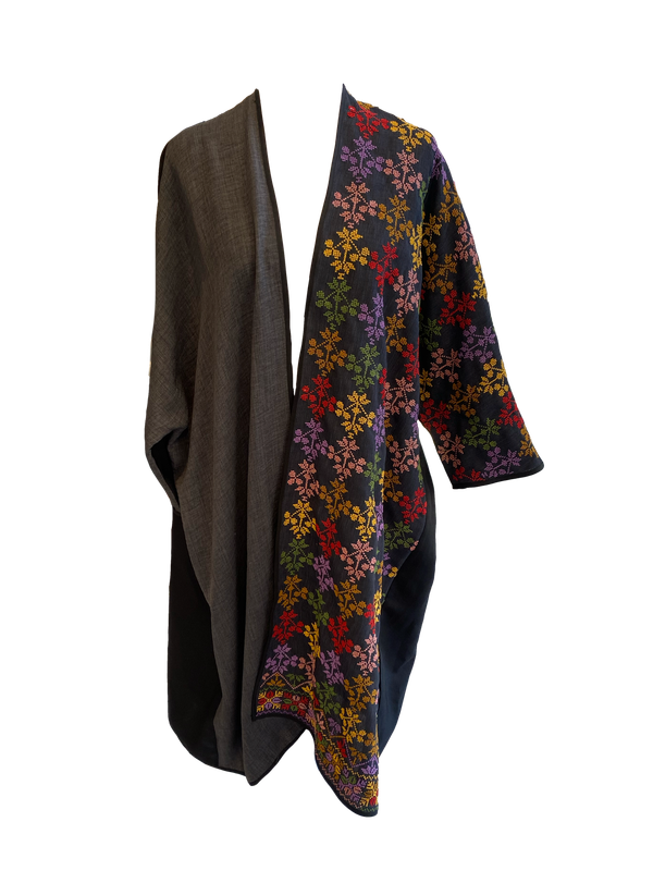 The Abaya With Heavy Hand embroidery in Black and Grey With Rainbow Embroidery