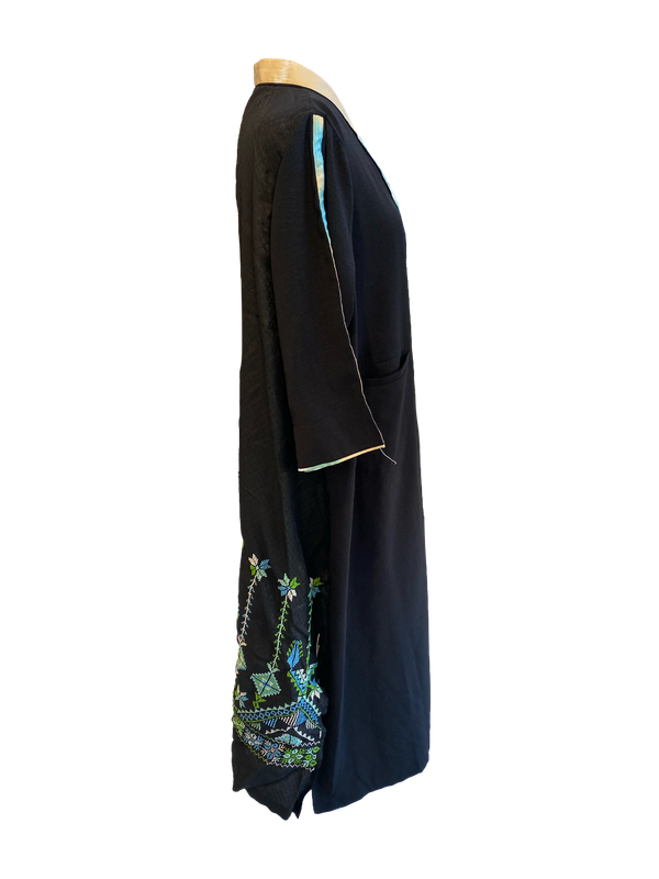 Black Dress With Blue Hand Embroidery on the Back