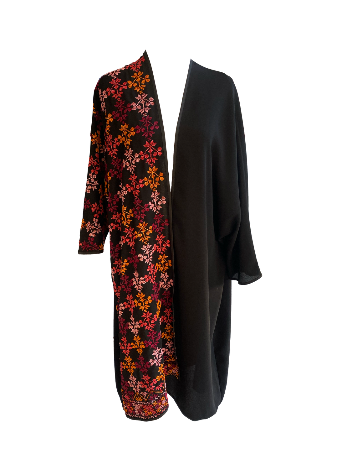 The Abaya With Heavy Hand Embroidery in Black With Sunset Colours