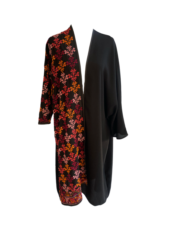 The Abaya With Heavy Hand Embroidery in Black With Sunset Colours