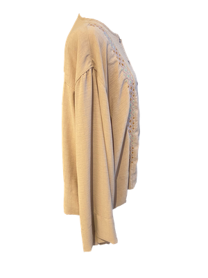Pink Hand Embroidered Shirt With Wide Sleeve with Pastel Blue and Brown Embroidery