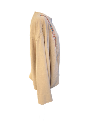 Pink Hand Embroidered Shirt With Wide Sleeve with Orange, Teal and Baby Pink Embroidery