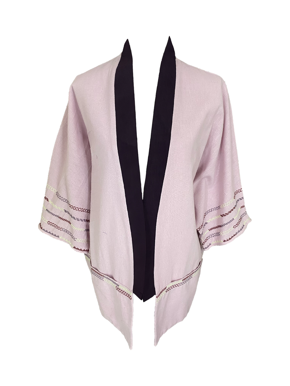 The Short Sleeve Linen Jacket With Heavy Hand Embroidery in Purple