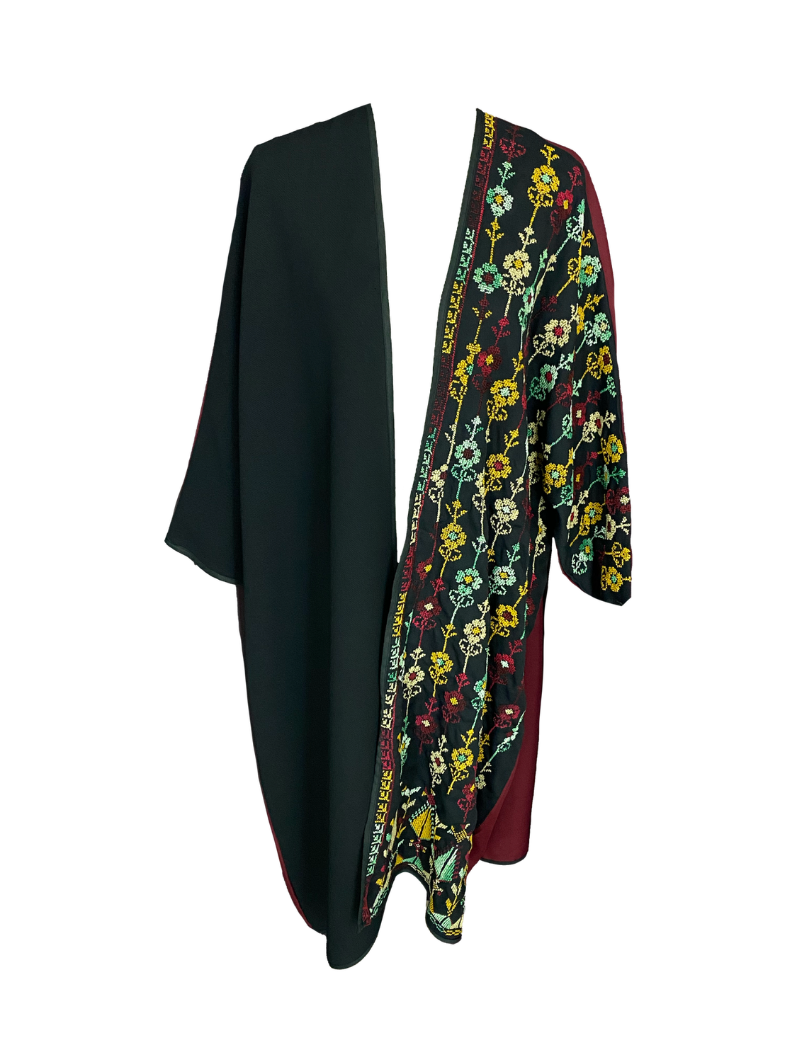 The Abaya With Heavy Hand Embroidery in Burgundy