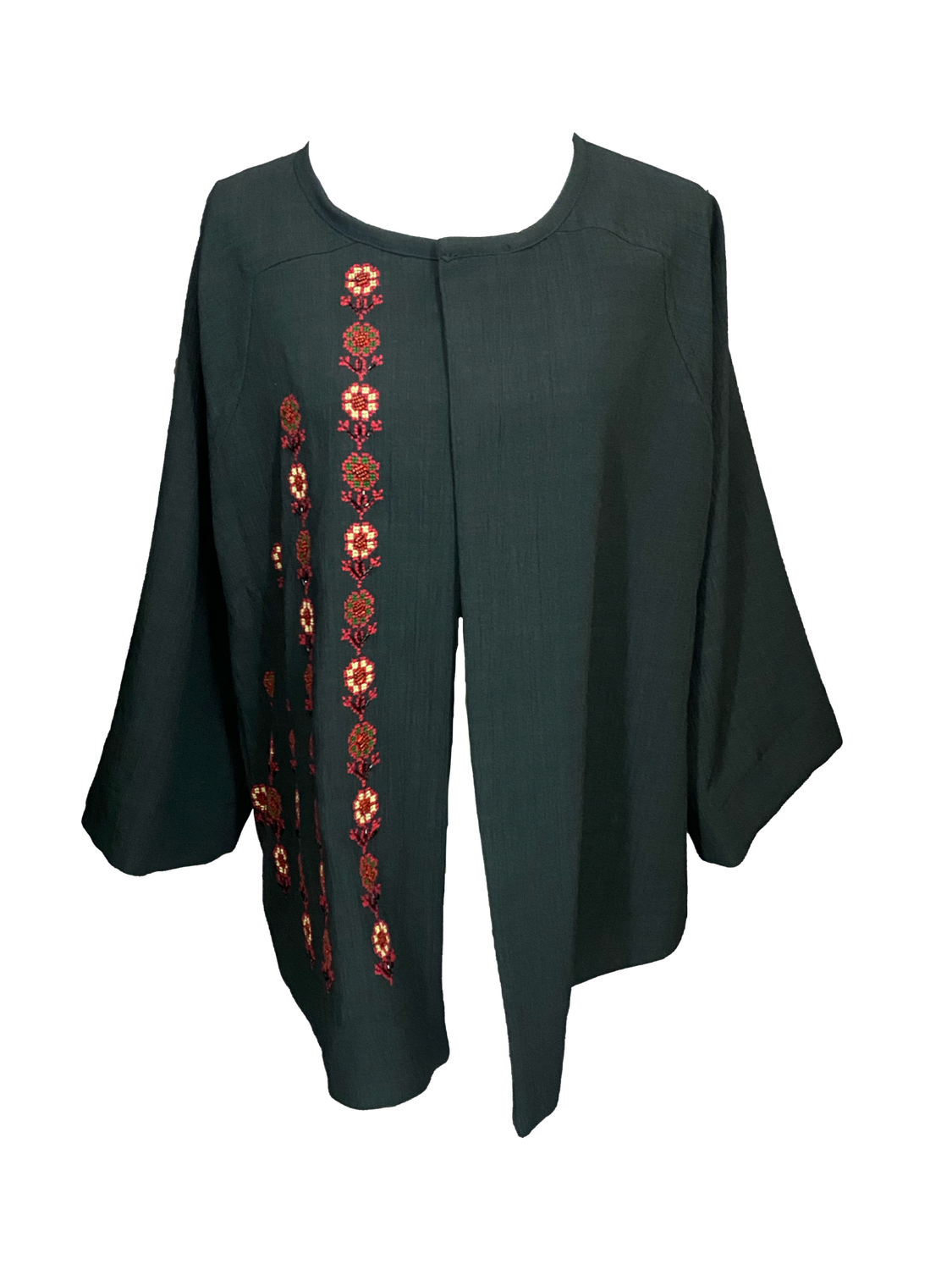 The Kimono Cut Jacket in Black with Red Hand Embroidery and Beading