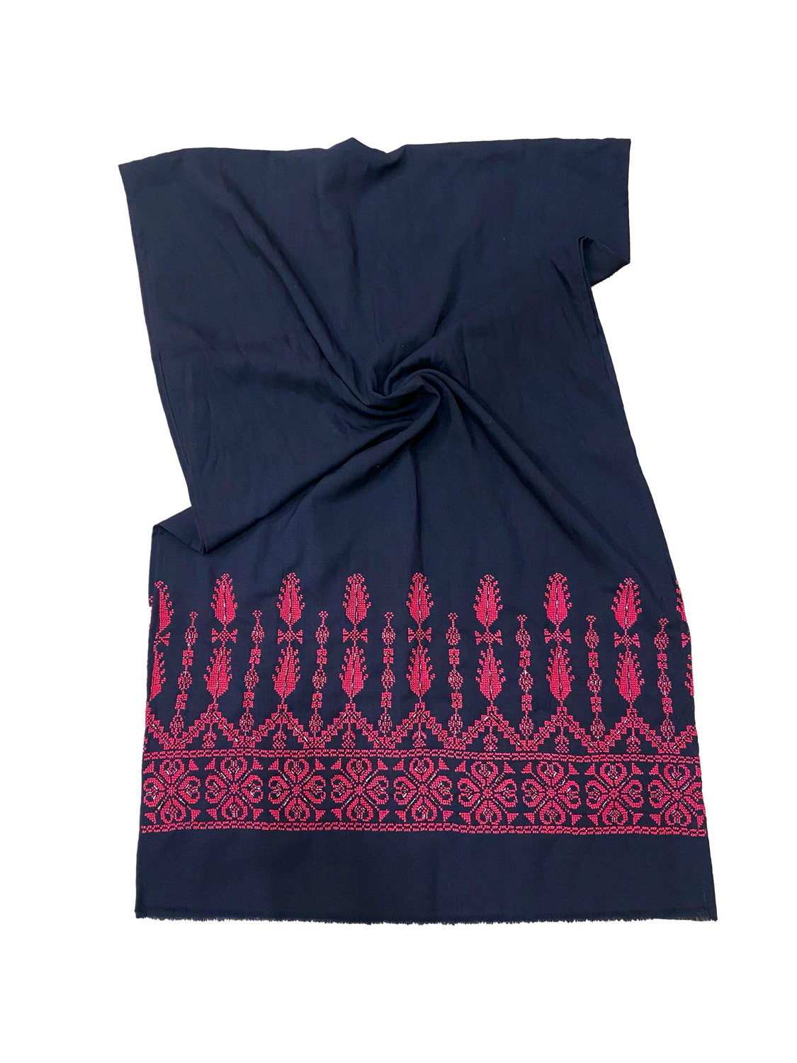 The Embroidered Scarf in Navy Blue with Beading