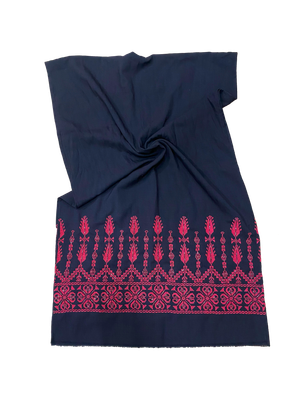 The Embroidered Scarf in Navy Blue with Beading