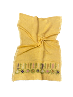 The Embroidered Egyptian Cotton Scarf in Yellow