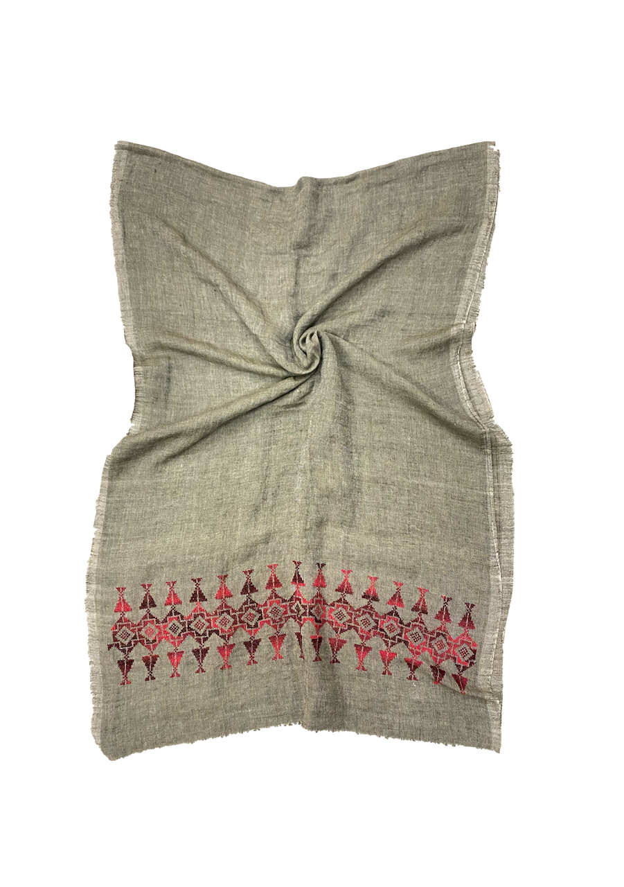 The Embroidered Egyptian Cotton Scarf in Dark Beige