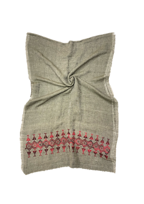 The Embroidered Egyptian Cotton Scarf in Dark Beige